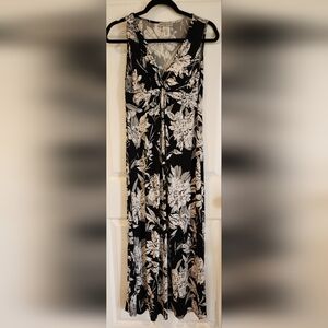 Black & White Floral Print Muumuu Maxi Hawaiian Dress Sleeveless Women's Medium